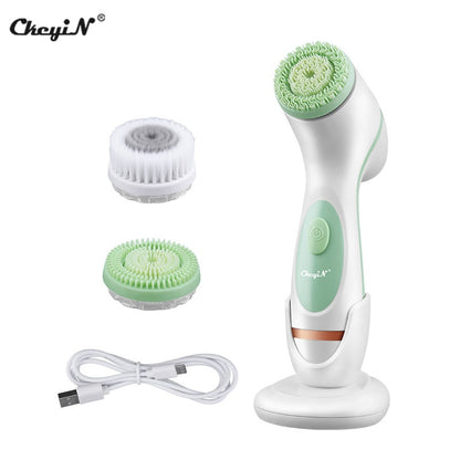 CkeyiN 3 In 1 Electric Facial Cleansing Brush Silicone Rotating Face Brush Deep Cleaning Skin Peeling Cleanser Exfoliation 50