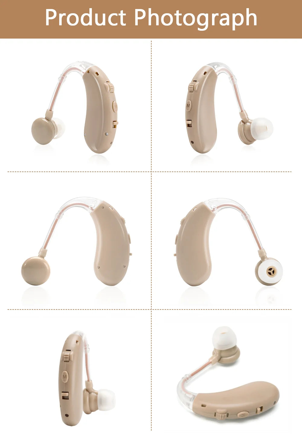 Aicare rechargeable BTE hearing aid with 30 hours of working time and 4 listening modes.