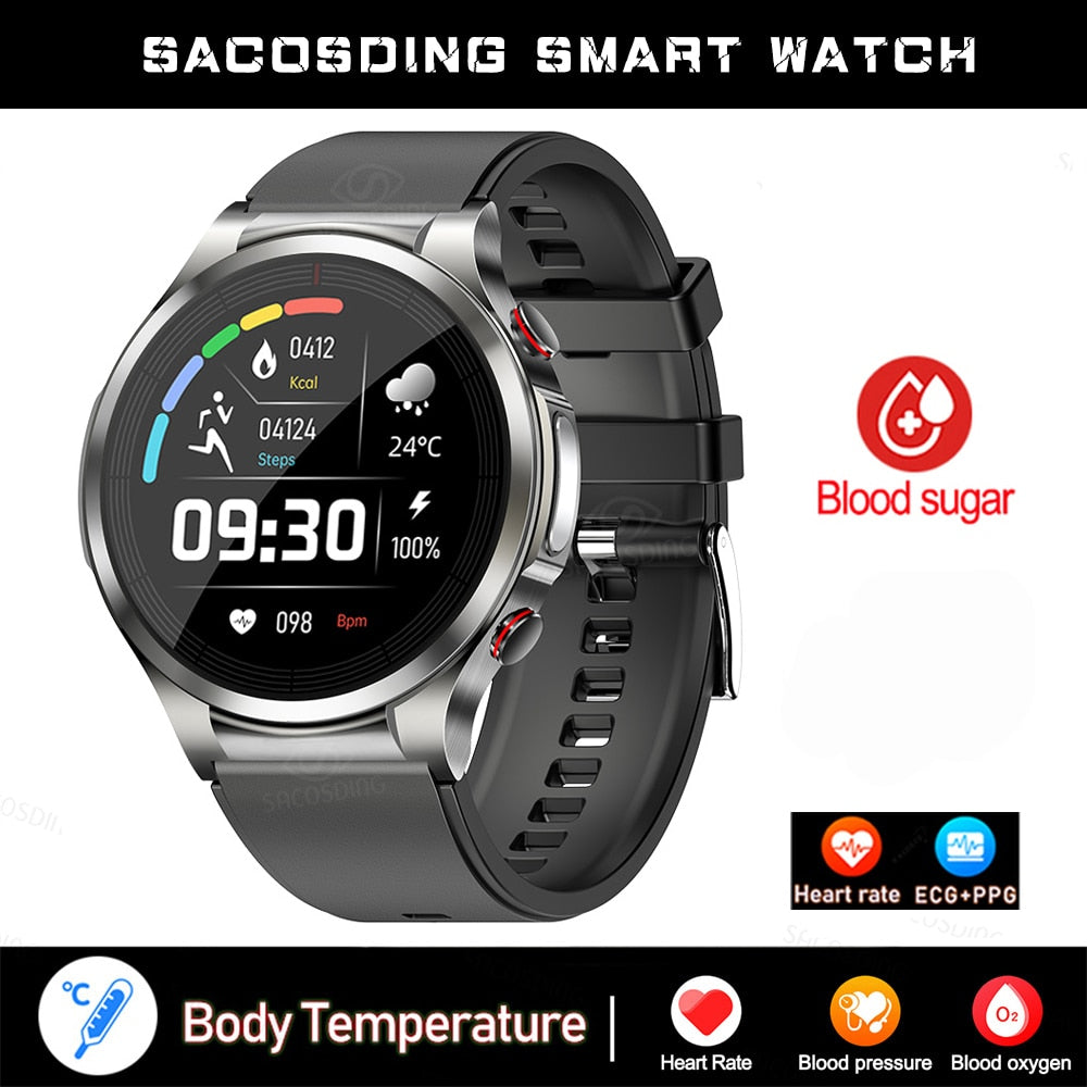 New Blood Glucose Smartwatch ECG+PPG Monitoring Heart Rate Blood Pressure Body Temperature Oximetry Smart Watch For Men Women