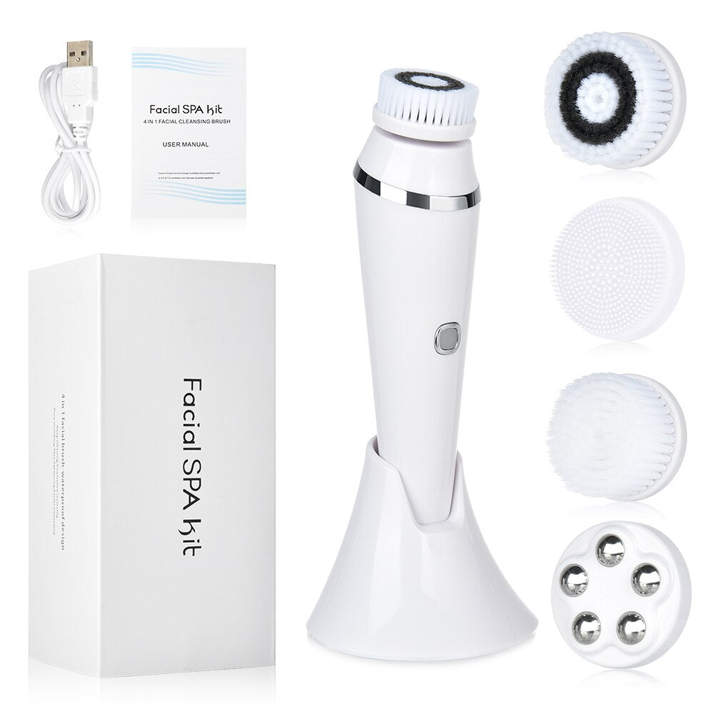 Electric 4in1 Face Cleansing Brush Sonic Blackhead Exfoliating Silicone Face Cleaner Skin Tightening Massage Home Spa Skin Care