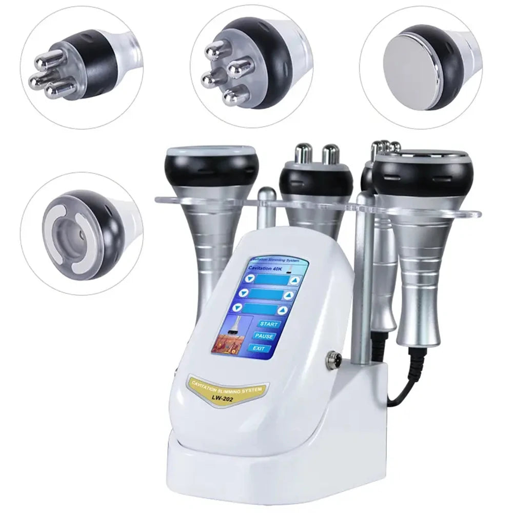 Cavitation device for body slimming, facial massaging, and skin tightening with vacuum suction.