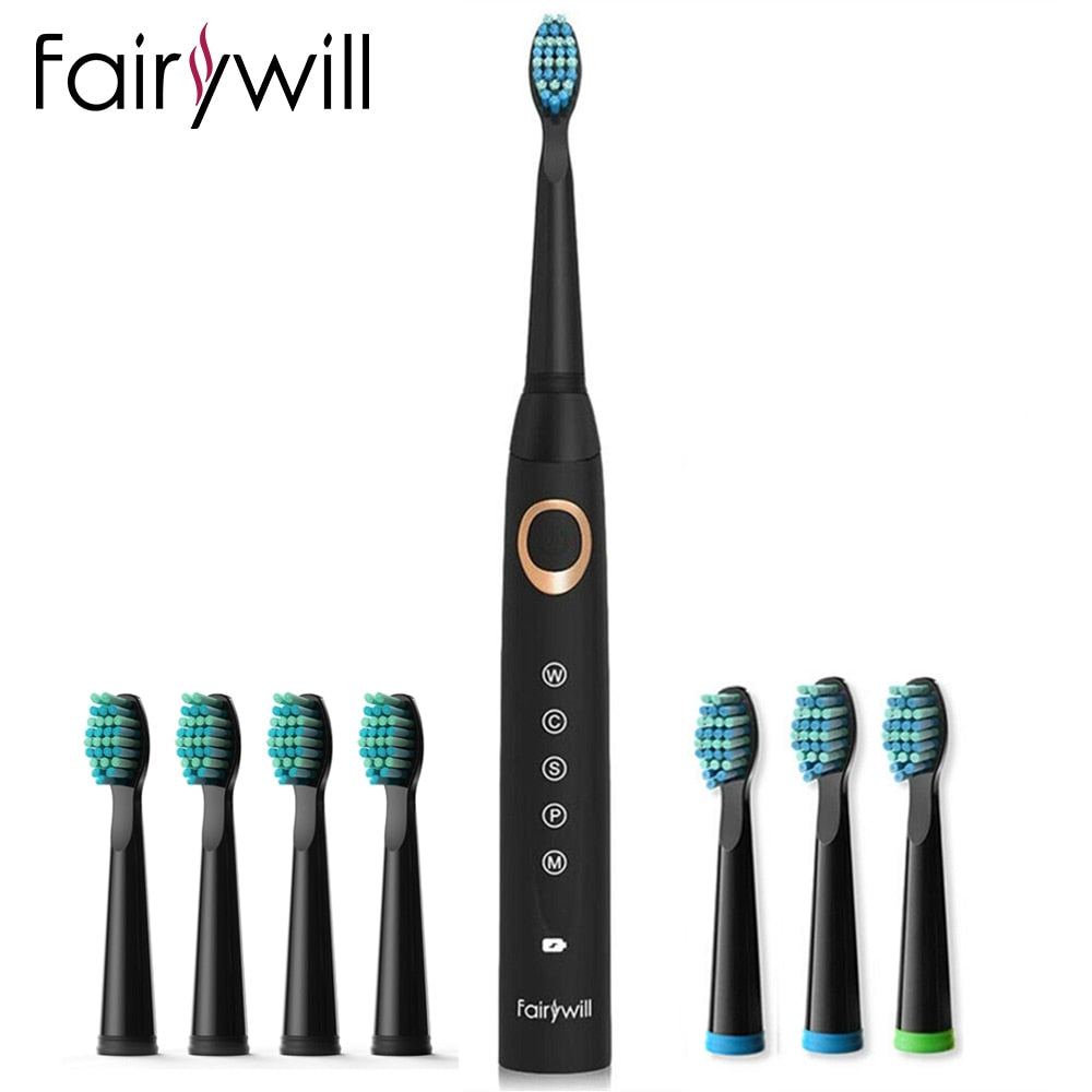 Fairywill Sonic Electric Toothbrush FW-508 USB Charger IPX7 Waterproof Electronic Toothbrush with 8 Replacement Brush Heads