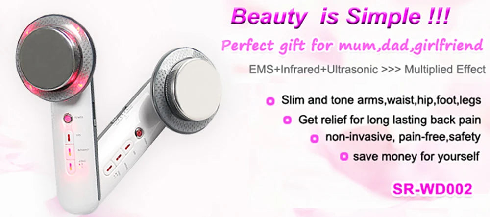 Ultrasonic cavitation machine for slimming, toning, and relaxing with EMS, infrared, and ultrasonic technologies.