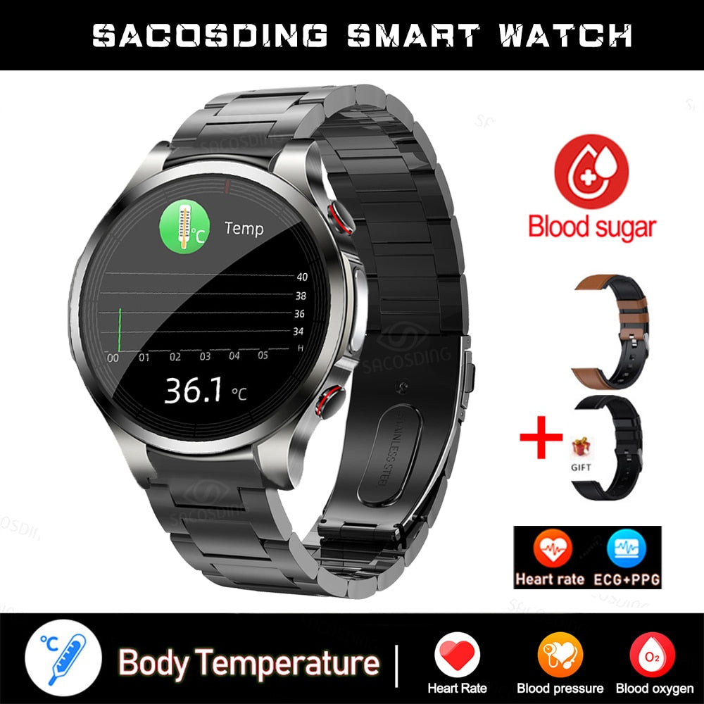 New Blood Glucose Smartwatch ECG+PPG Monitoring Heart Rate Blood Pressure Body Temperature Oximetry Smart Watch For Men Women