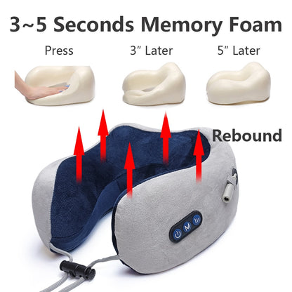 Neck Massager Relaxation Knead Heat Vibrator Travel U-shaped Pillow Car Airport Office Siesta Electric Cervical Spine Massage