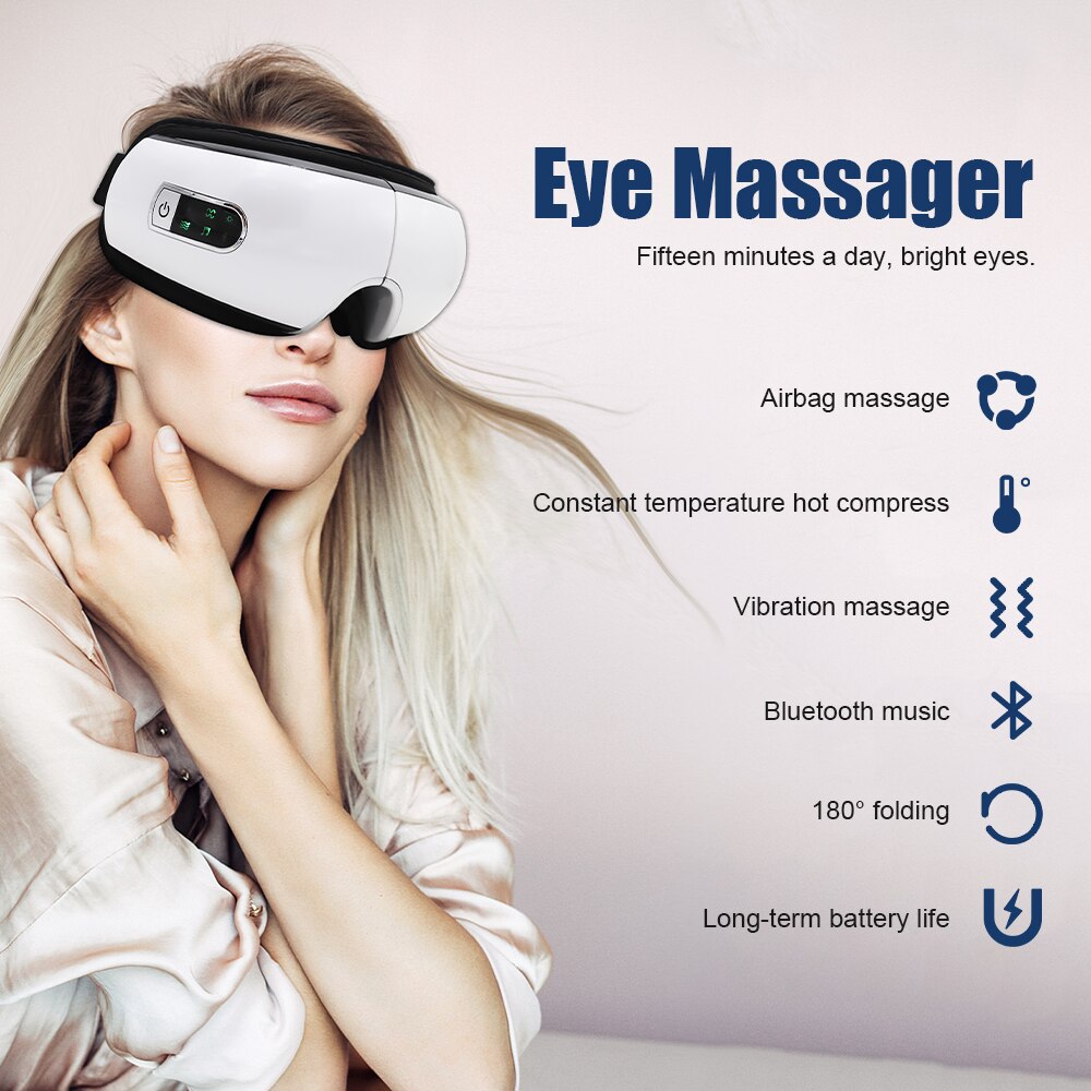 Massageador ocular inteligente Massageador ocular Bluetooth Óculos inteligentes Instrumento elétrico para massagem ocular Vibração aquecida Airbags Dispositivo vibratório