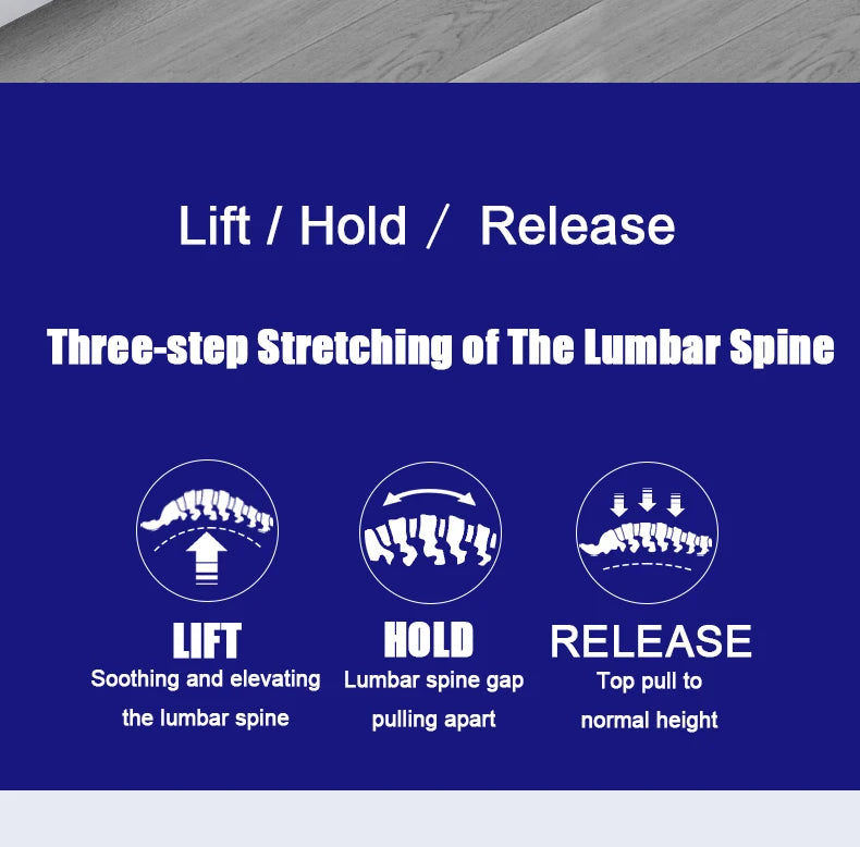 EMS vibration soothes lumbar spine tension with gentle lifting, holding, and releasing motions.