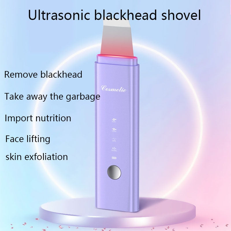 Ultrasonic Skin Scrubber LED Light EMS Ion Massager Lifting Peeling Facial Pore Cleaner Máquina de limpeza facial profunda Dispositivo de beleza