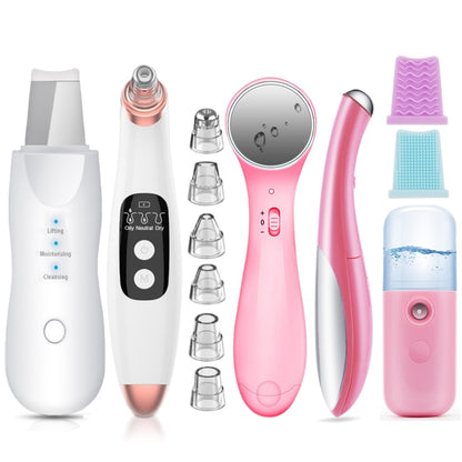 Purificador de pele ultrassônico + removedor de cravo elétrico limpador de poros + nano spray vaporizador facial + instrumento massageador facial + beleza dos olhos