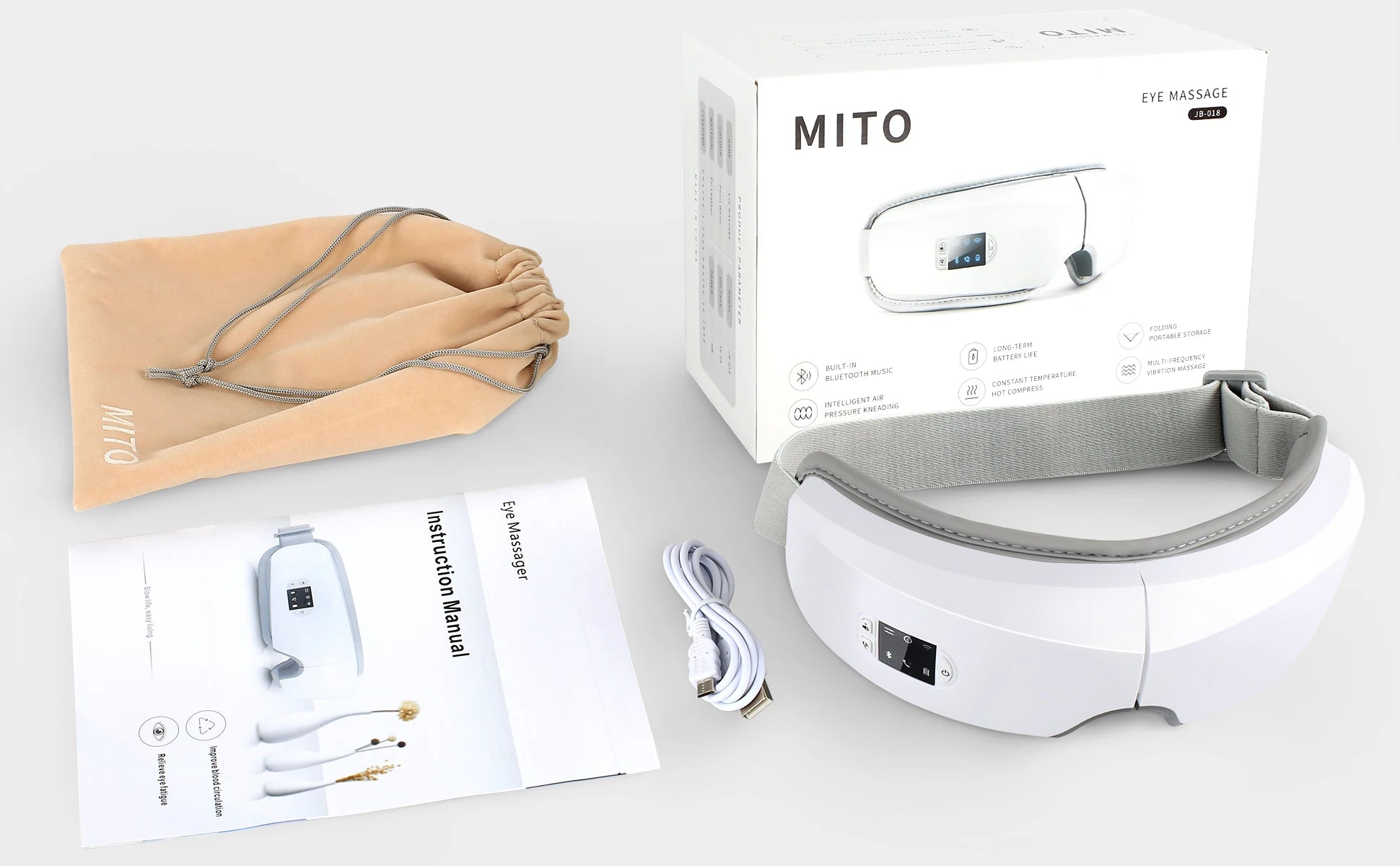 Smart eye massager with heating and Bluetooth music streaming for relaxing and relieving tired eyes.