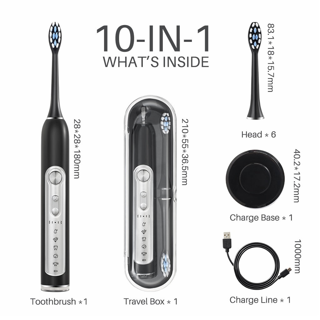 Escovas de dentes elétricas super sônicas SUBORT para crianças, conjunto de cabeças substituíveis à prova d'água IPX7 com timer inteligente para clareamento