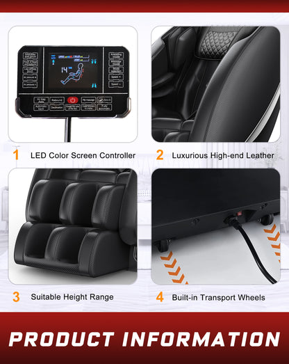 Massage Chair Recliner with Zero Gravity, Full Body Massage Chair with Heating, Bluetooth Speaker, Airbags, Foot Roller