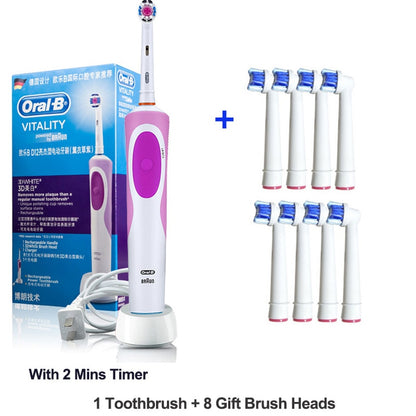 Oral B Electric Toothbrush 2D Rotary Vibration Clean Charging Tooth Brush Cross Action Bristle Oral Care 4 Gift Brush Heads Free