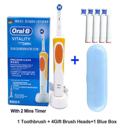 Oral B Electric Toothbrush 2D Rotary Vibration Clean Charging Tooth Brush Cross Action Bristle Oral Care 4 Gift Brush Heads Free