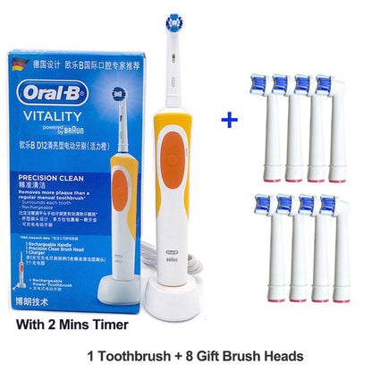 Oral B Electric Toothbrush 2D Rotary Vibration Clean Charging Tooth Brush Cross Action Bristle Oral Care 4 Gift Brush Heads Free