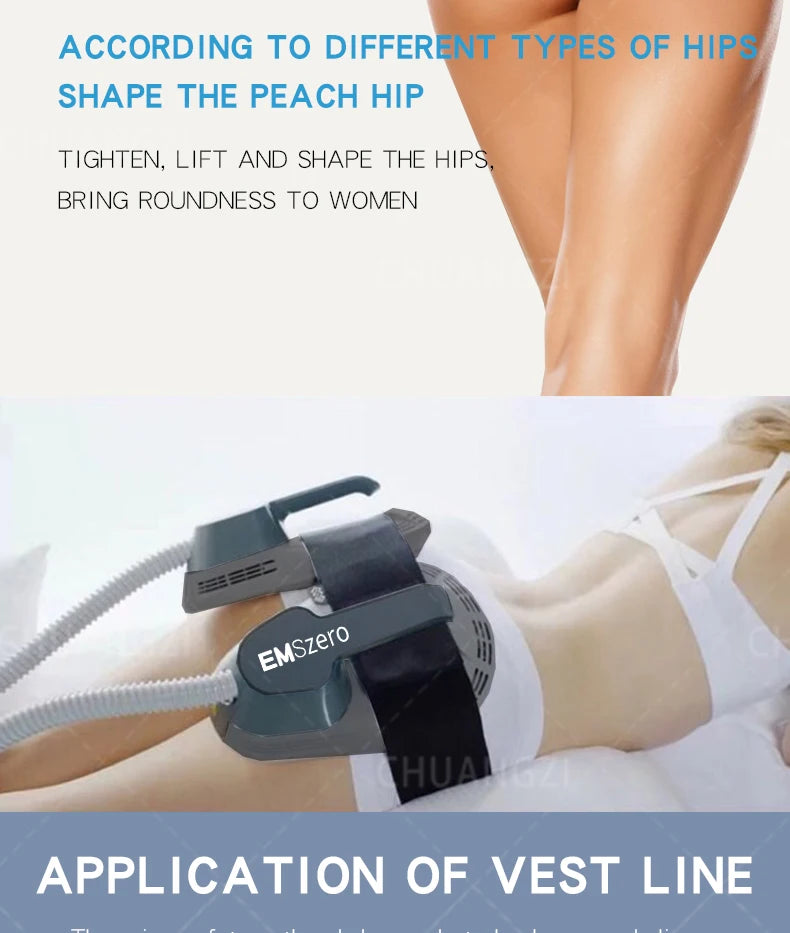 Technology targeting different hip shapes for tightening, lifting, and shaping, creating a peach-like appearance.