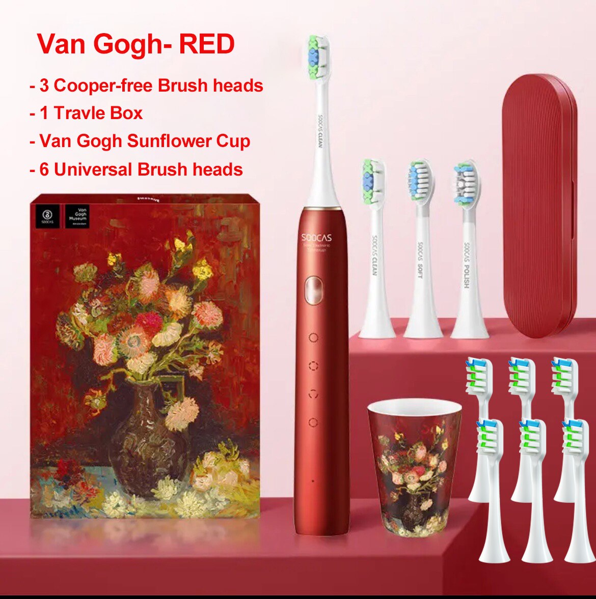 SOOCAS Van Gogh X3U Electric Toothbrush Green Ultrasonic Sonic Tooth Brush Upgraded Type-c Fast Chargeable Adult IPX7 Waterproof