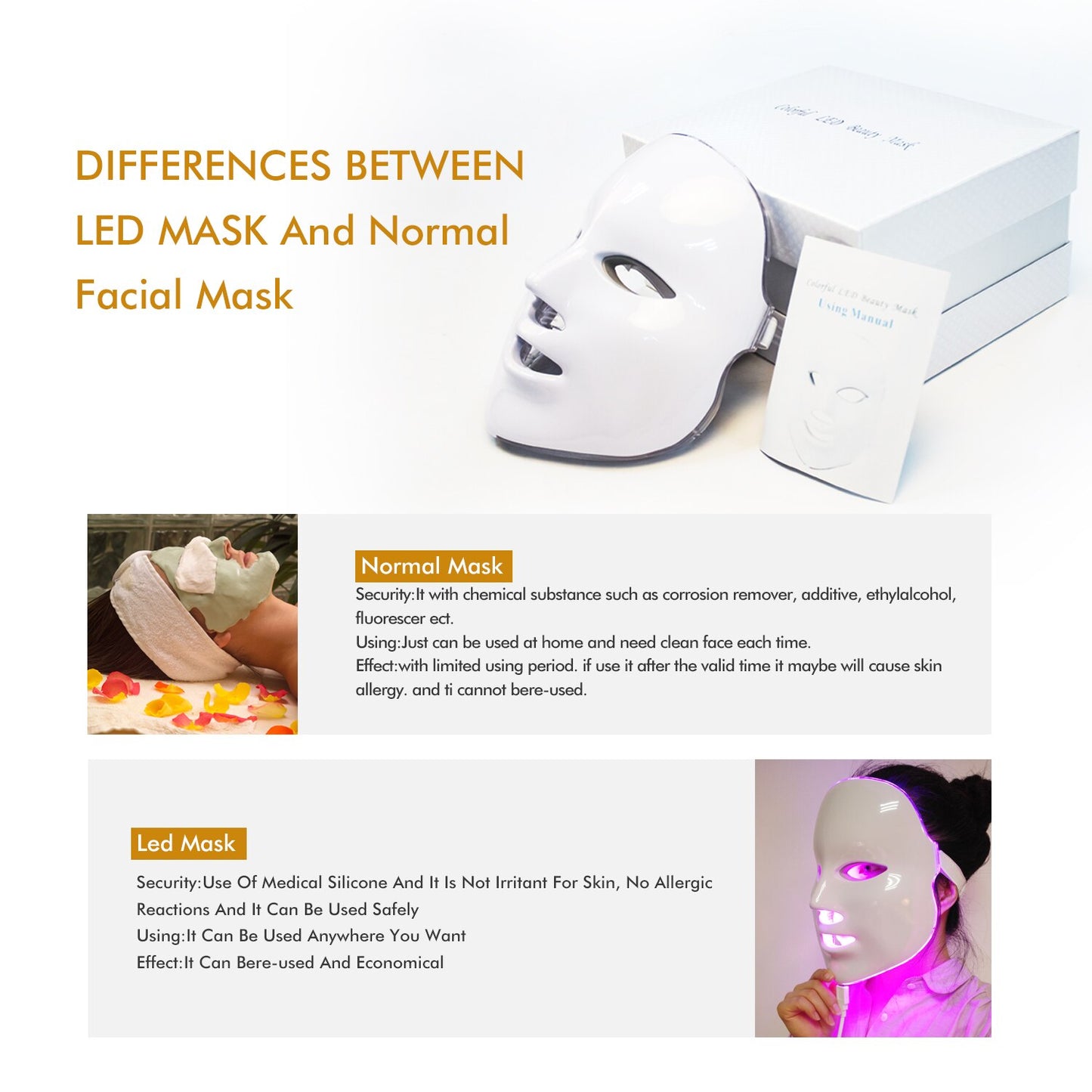 Rechargeable Facial LED Mask 7 Colors LED Photon Therapy Beauty Mask Skin Rejuvenation Home Face Lifting Whitening Beauty Device