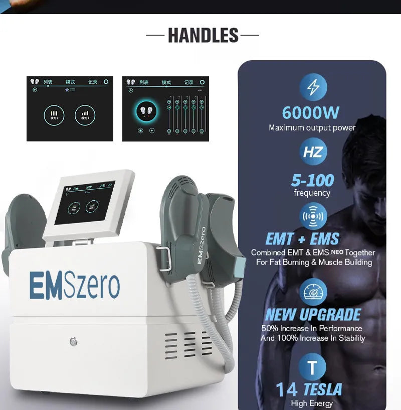 Professional EMS machine for slimming and building muscles, featuring advanced technology and upgraded performance.