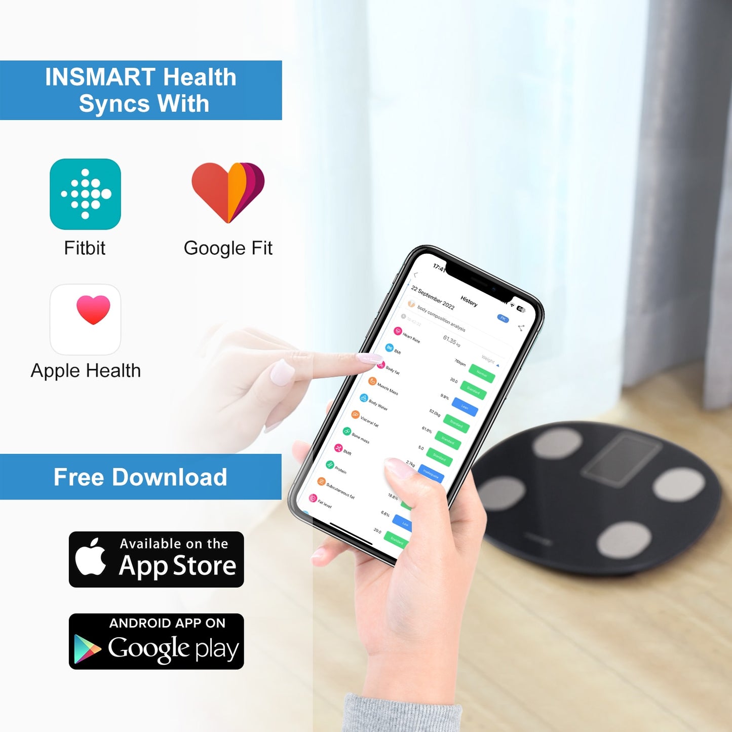 INSMART Body Fat Scale Weight Scale Balance Smart Scales with Screen for Body Weight BMI Digital Bluetooth Bathroom Scales