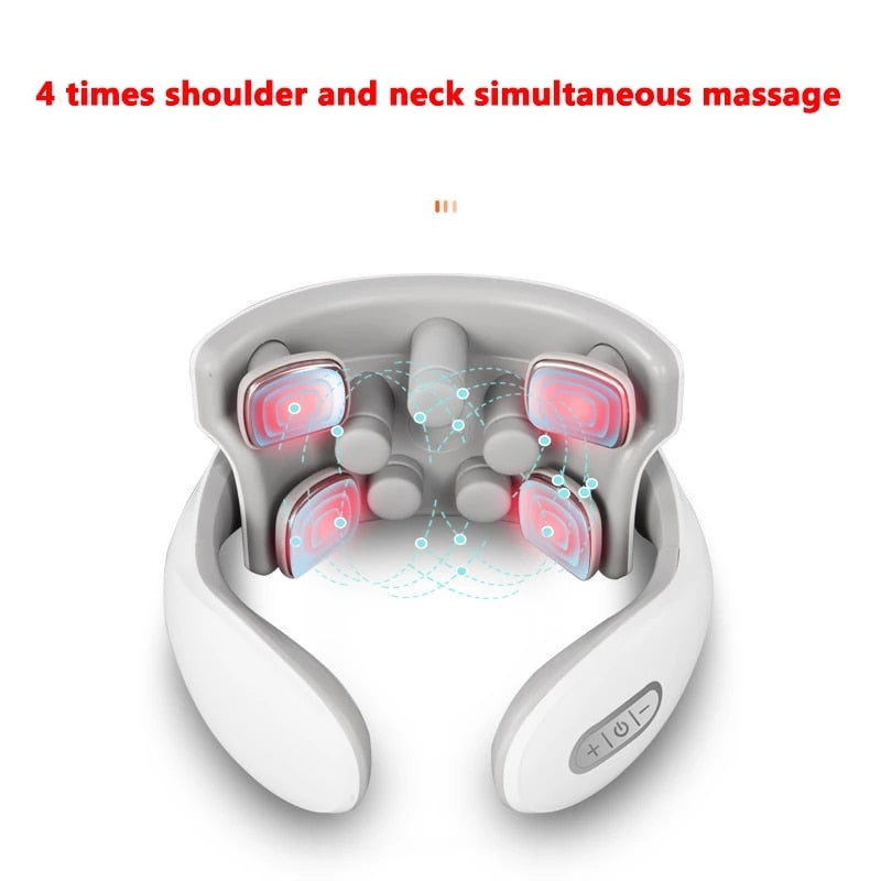 Massageador de pescoço elétrico inteligente, pescoço, ombros, massagem, vibração, compressa quente, massageador de voz, alívio muscular, vértebras, vertetis