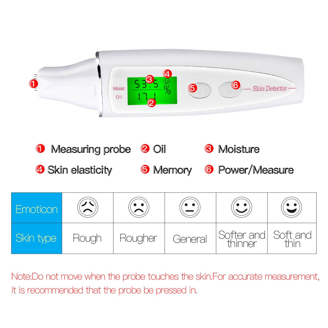 Detector preciso LCD digital testador de umidade de óleo de pele para cuidados com a pele do rosto com sensor de biotecnologia Lady Beauty Tool Spa Monitor