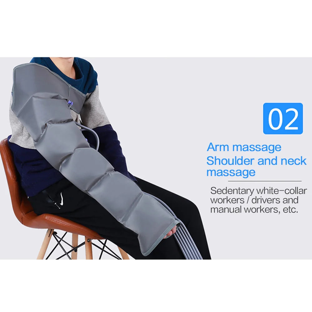 Relax tense muscles with air compression leg massager accessories for sedentary workers and laborers.