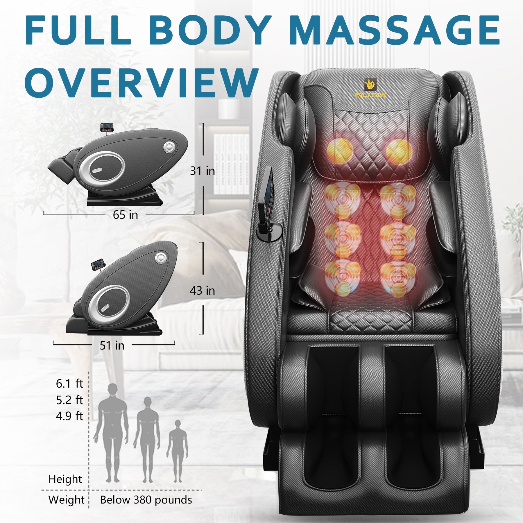 Full Body Massage Chair with Heating, Massage Chair Recliner with Zero Gravity, Bluetooth Speaker, Airbags, Foot Roller