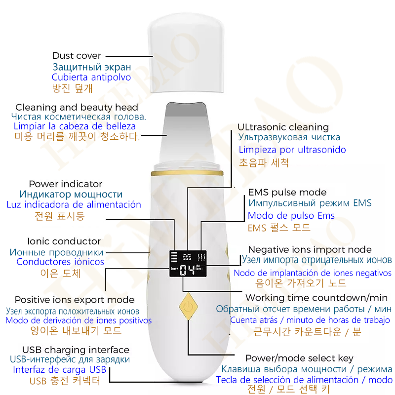 Ultrasonic  Cleaner Face Scrubber  Ems Ionic Massager For Face Peeling  Lifting Microcurrents for  Skin Care Spatula