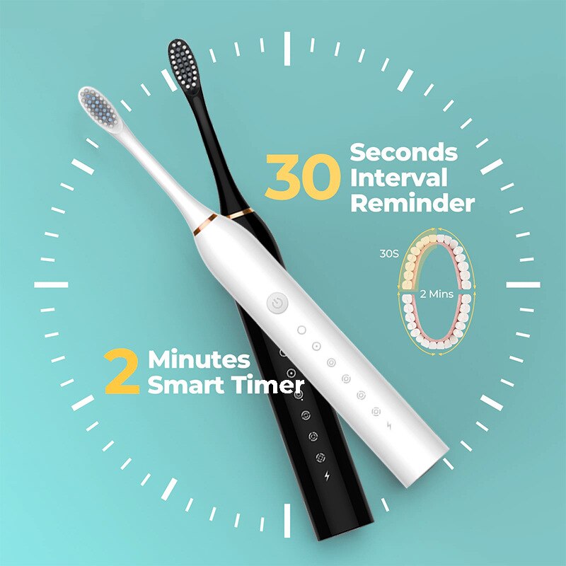 Sonic Electric Toothbrush for Adult Kids Timer Brush 6 Mode USB Charger Rechargeable Tooth Brushes Replacement Head JAVEMAY J189