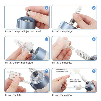 2 Install the spiral injection head Install the syringe 