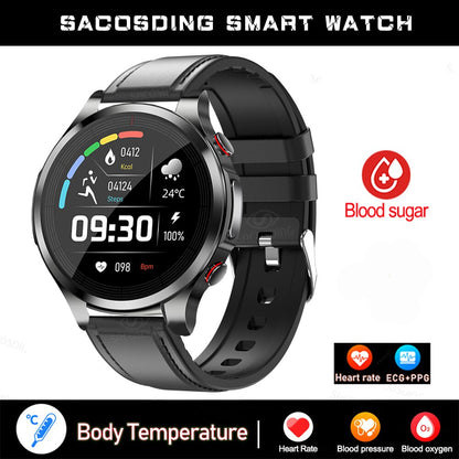 New Blood Glucose Smartwatch ECG+PPG Monitoring Heart Rate Blood Pressure Body Temperature Oximetry Smart Watch For Men Women