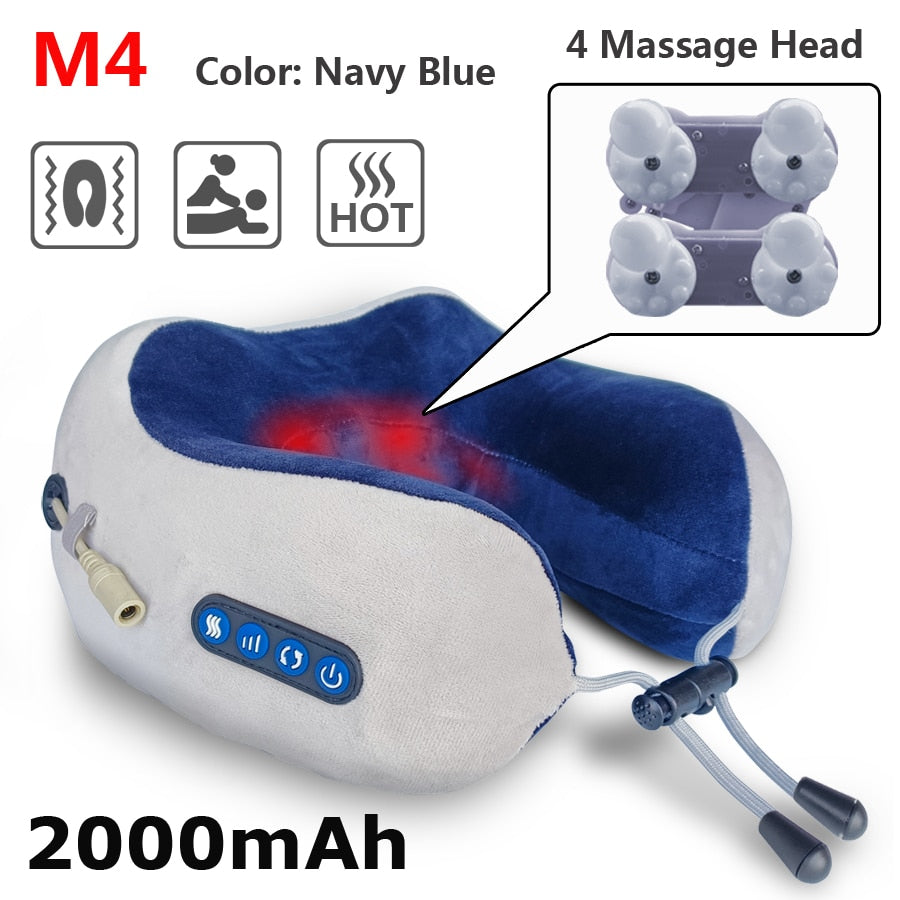 Neck Massager Relaxation Knead Heat Vibrator Travel U-shaped Pillow Car Airport Office Siesta Electric Cervical Spine Massage