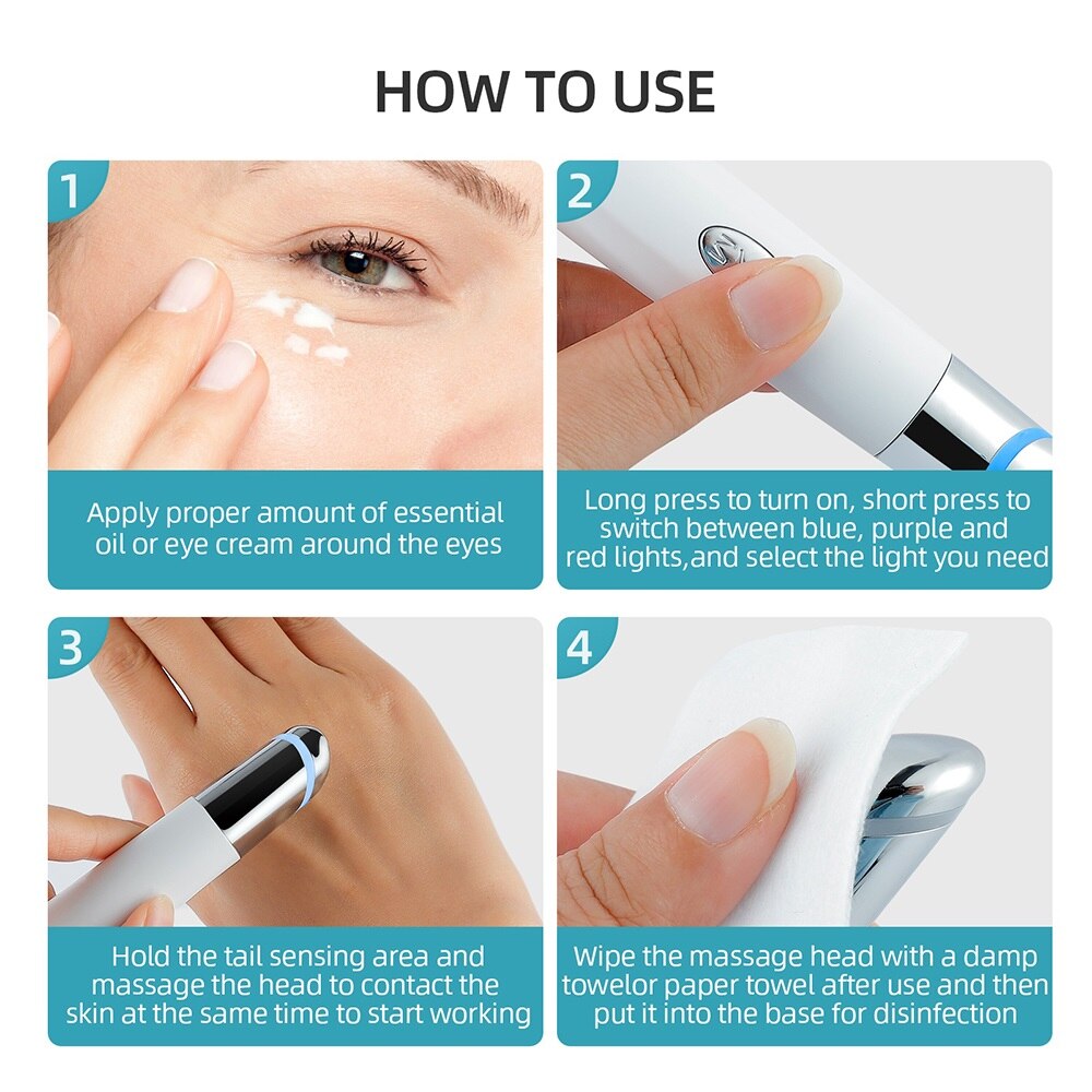 Hot Compress Eye Massager Pen Smart Disinfection LED Eye Lip Massager Eye Skin Tighten Anti Aging Eye Wrinkle Lip Lines Removal