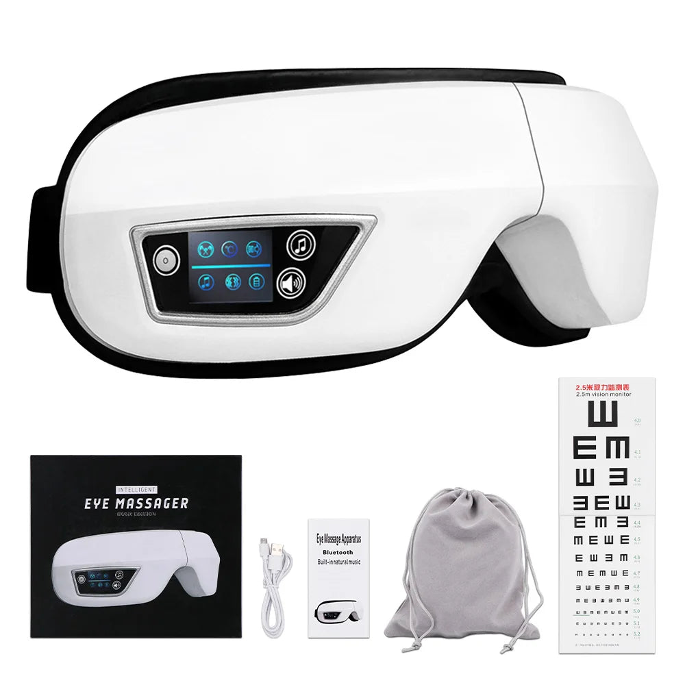 Eye massager with heat and vibration relieves fatigue, dark circles, and eye strain.