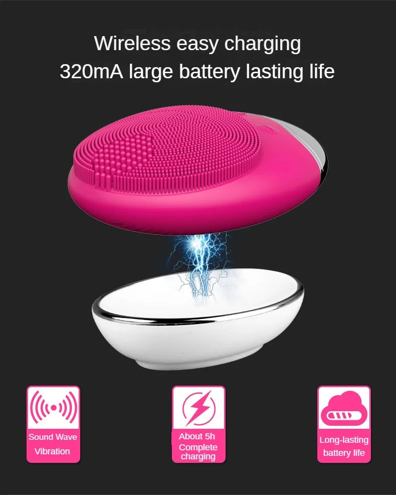 Wireless rechargeable design with 320mAh battery and soothing vibrations for a complete cleansing experience.