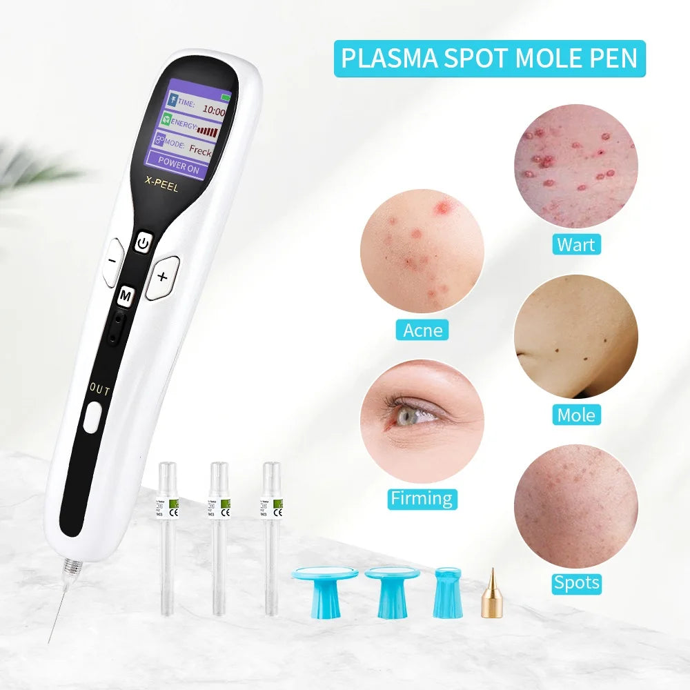 Ozone plasma pen for skin tag, mole, and acne removal with added benefits of wrinkle firming and spot removal.