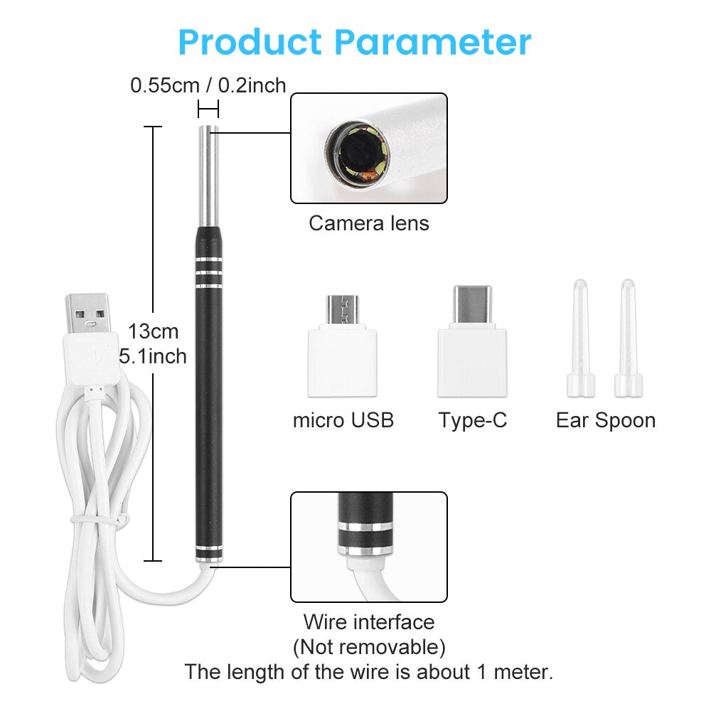 Smart Visual Ear Cleaner Ear Stick Endoscópio Earpick Camera Otoscópio Ear Cleaner Ear Wax Remover Ear Picker Ferramenta de remoção de cera