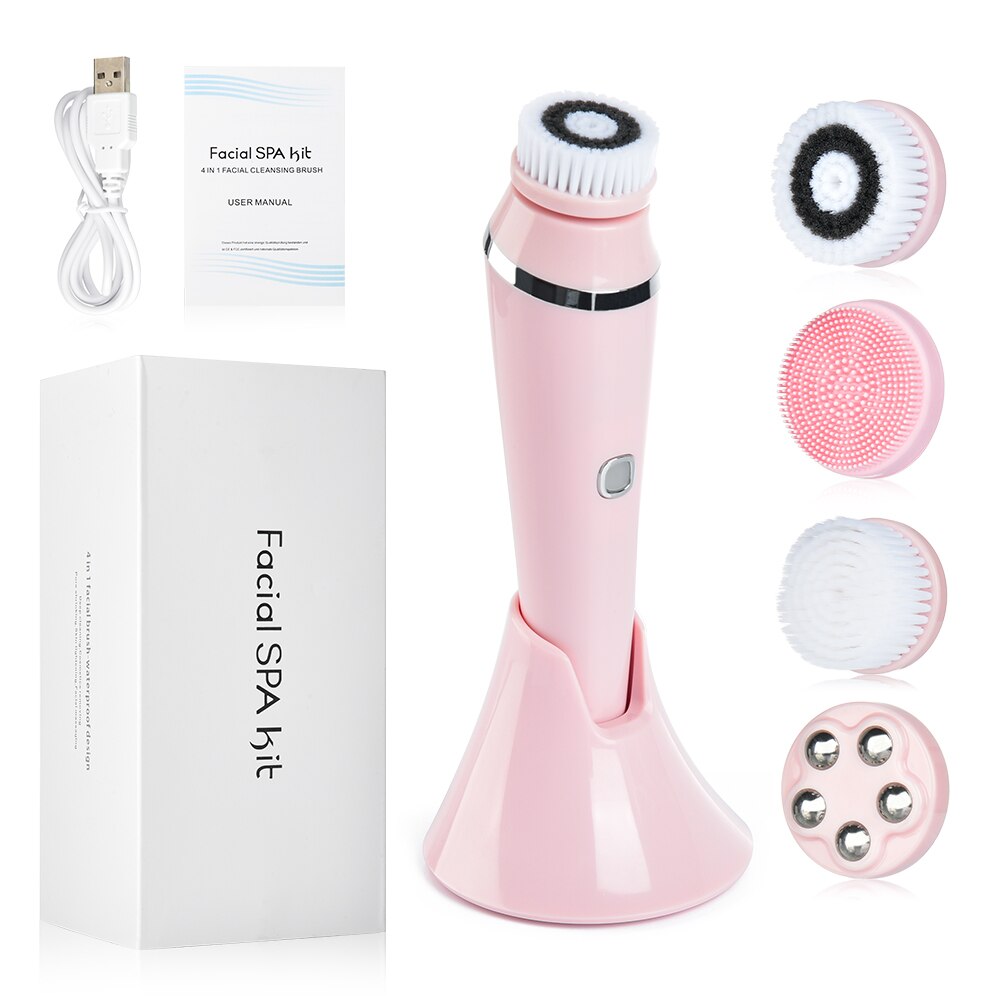 Electric 4in1 Face Cleansing Brush Sonic Blackhead Exfoliating Silicone Face Cleaner Skin Tightening Massage Home Spa Skin Care