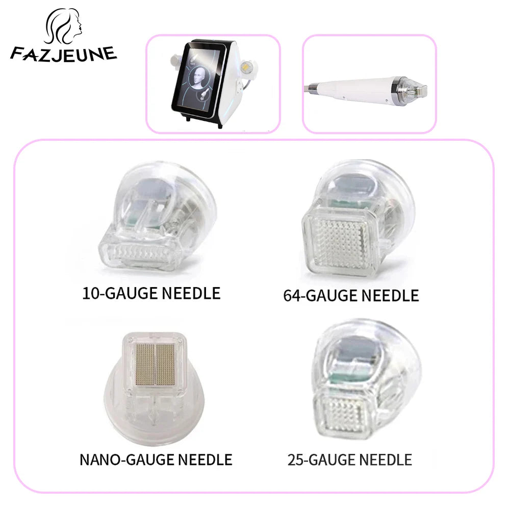 Multi-gauge microneedle device for various skin tightening and lifting treatments.