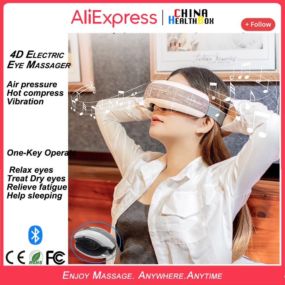 SuperDeals 90% de desconto em massageador elétrico para os olhos, compressão de ar aquecida para olhos cansados, remoção de olheiras, música Bluetooth, HealthBOX