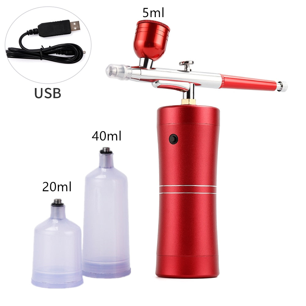 Top 0.4mm Pink Mini Air Compressor Kit Air-Brush Paint Spray Gun Airbrush For Nail Art Tattoo Craft Cake Nano Fog Mist Sprayer