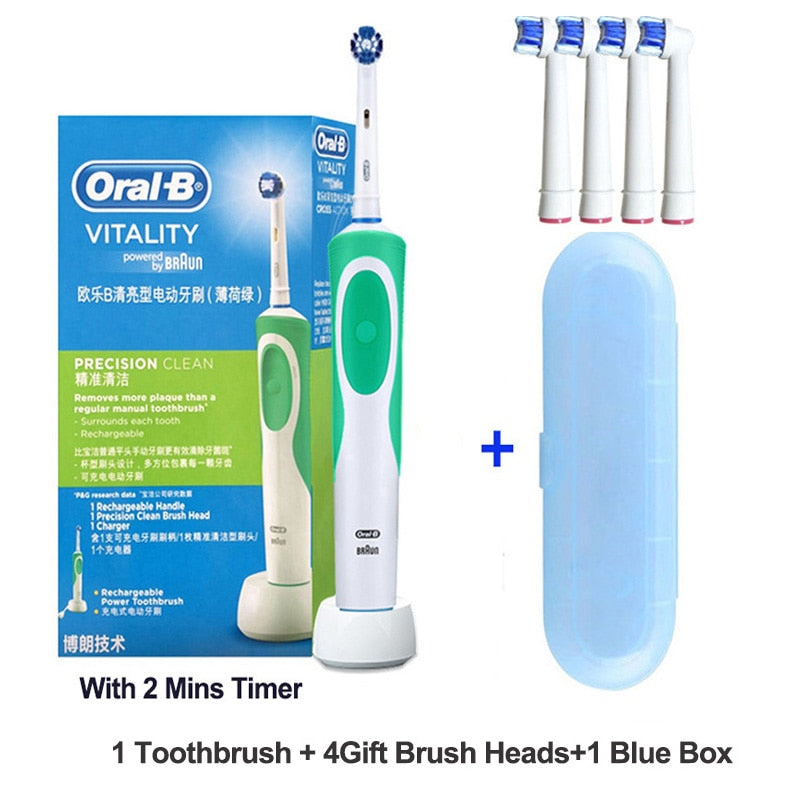 Oral B Electric Toothbrush 2D Rotary Vibration Clean Charging Tooth Brush Cross Action Bristle Oral Care 4 Gift Brush Heads Free