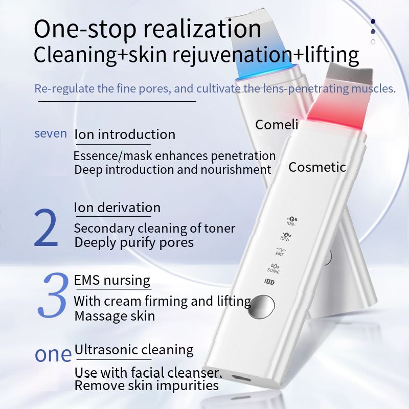 Ultrasonic Skin Scrubber LED Light EMS Ion Massager Lifting Peeling Facial Pore Cleaner Máquina de limpeza facial profunda Dispositivo de beleza