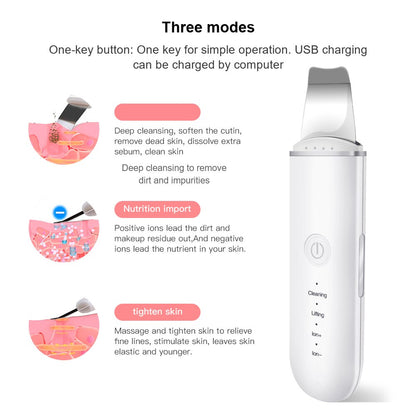 Ultrasonic Skin Scrubber Vibration Face Espátula Removedora de cravos Pá Limpeza Cavitação Peeling Facial Lifting Cuidados com a pele