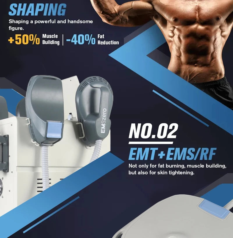 EMS machine transforms physique by burning fat, building muscle, and tightening skin.