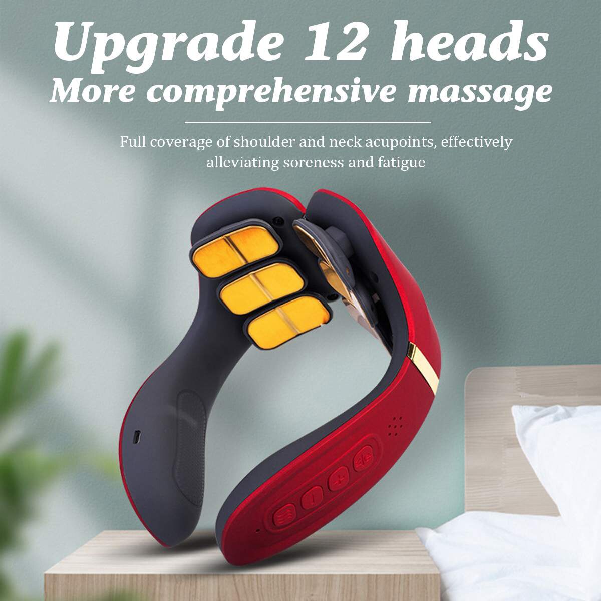 Pescoço massagem cervical elétrica 15 engrenagens 12 cabeças pulso terapia magnética compressa quente com controle remoto massageador de pescoço