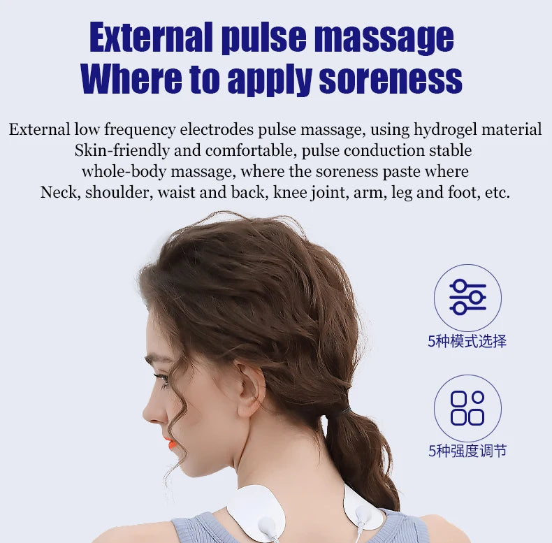 Relieve soreness with external pulse massage using skin-friendly hydrogel electrodes for comfortable whole-body massage.