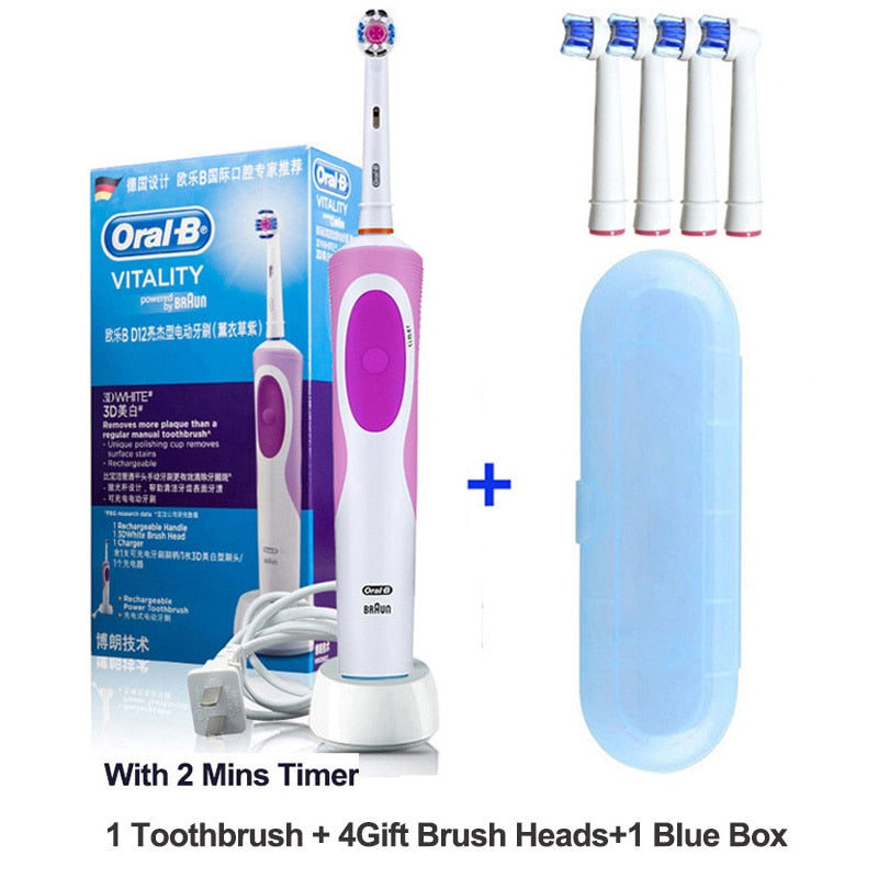 Oral B Electric Toothbrush 2D Rotary Vibration Clean Charging Tooth Brush Cross Action Bristle Oral Care 4 Gift Brush Heads Free