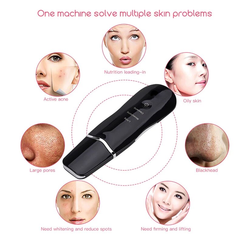 Ultrasonic Skin Scrubber Vibrating Deep Cleaning Device Ion Acne Blackhead Remover Peeling Shovel Beauty Facial Massager